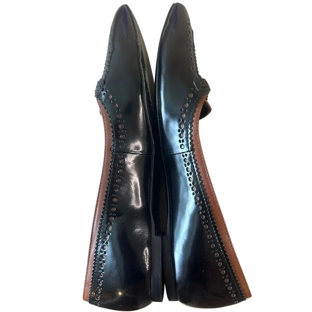 Tory Burch Darlene Two-Tone‎ Wingtip Pointed Toe Leather Flats 8.5